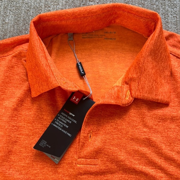 Under Armour Men's Size L Bright Orange Heat Gear Golf Dri Fit Polo Shirt - Picture 9 of 11